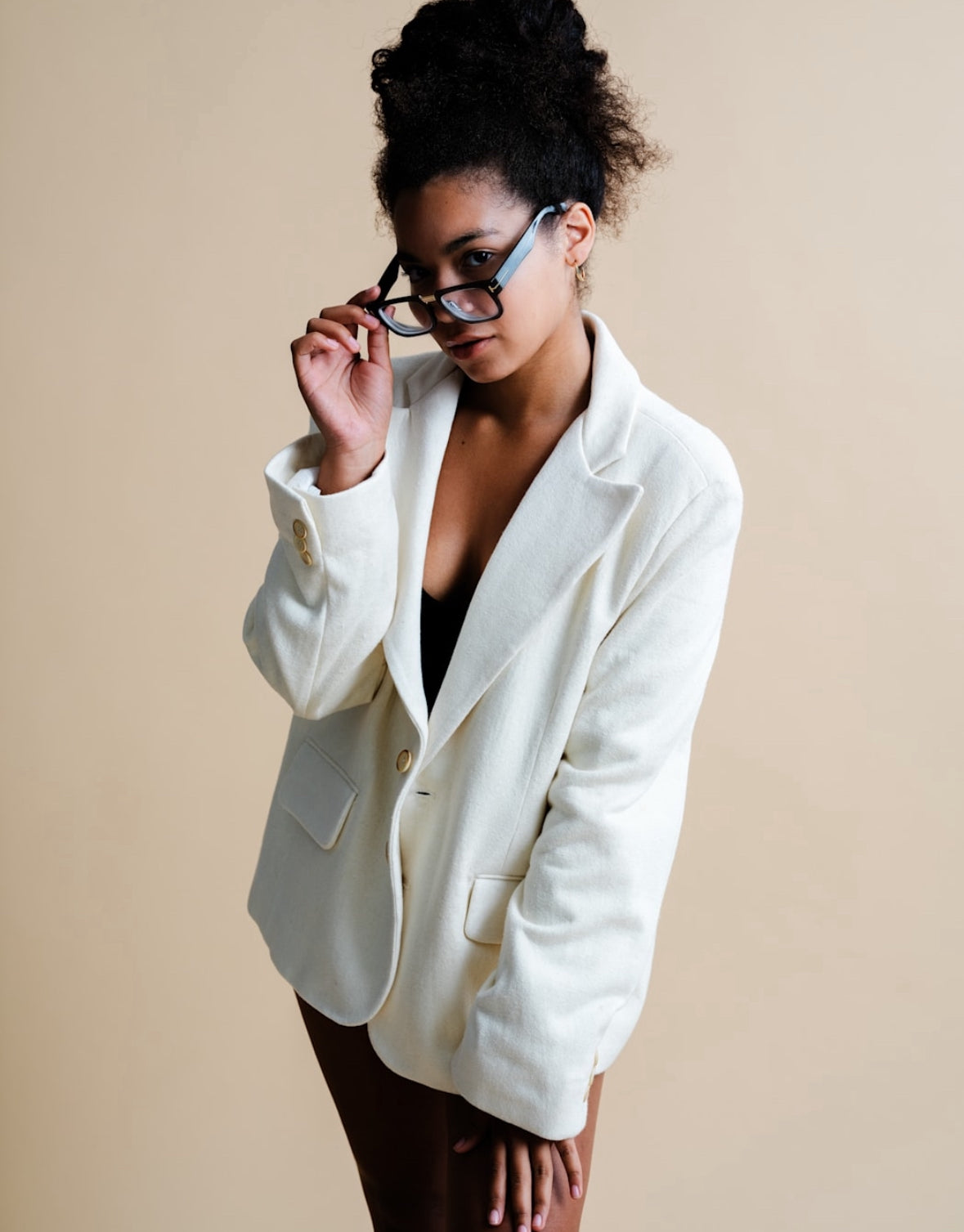 Treena Marie Tailored Bespoke Platinum Cream Hemp-Cotton Blazer