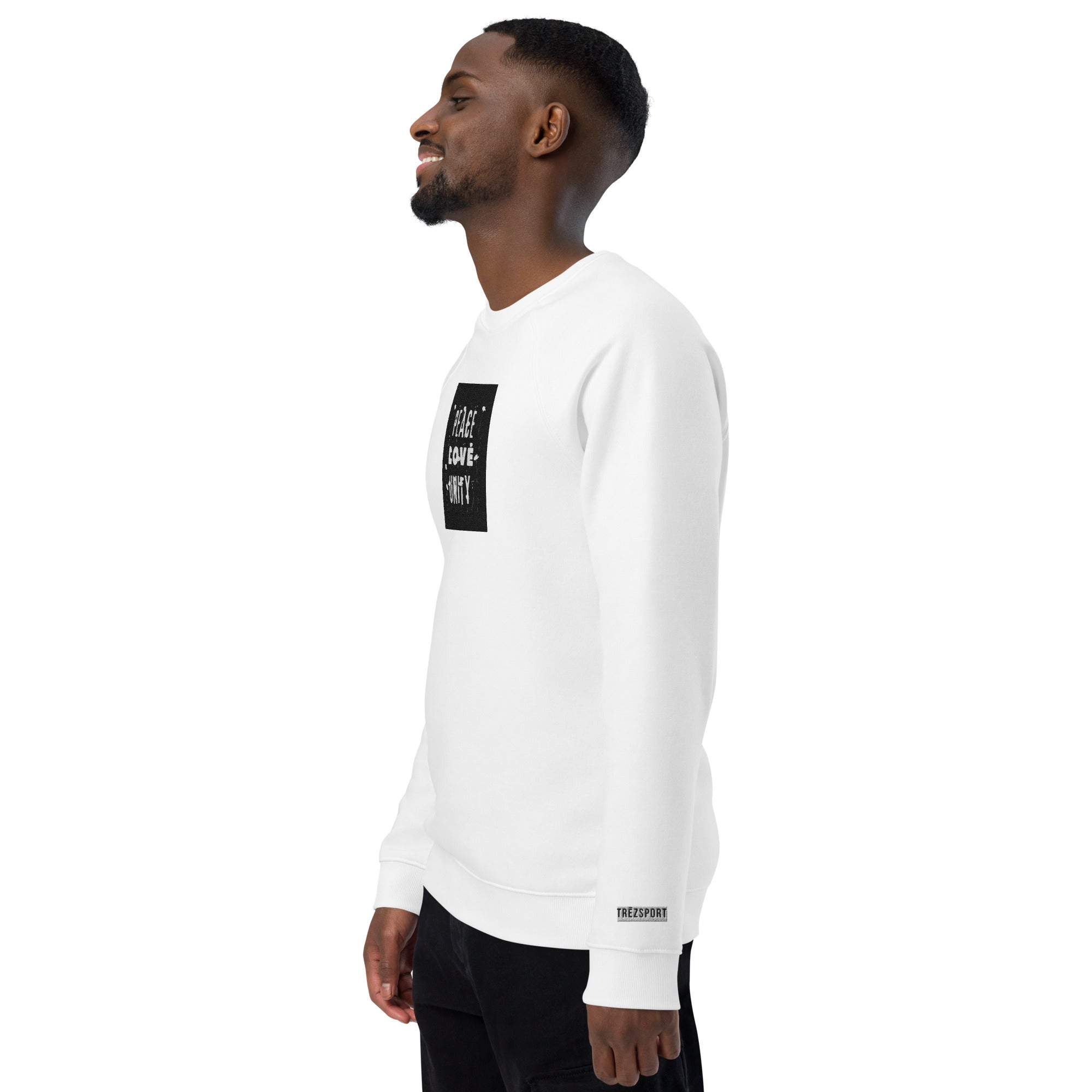 Peace, Love, Unity Unisex organic raglan sweatshirt